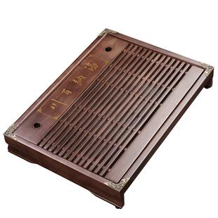 柯木茶盘家用不锈钢蓄水式茶台小型实木盘办公室用茶具托盘抽屉式