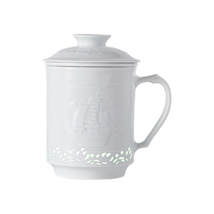 景德镇陶瓷茶杯家用影青浮雕中式茶水分离办公室喝茶杯送长辈礼物