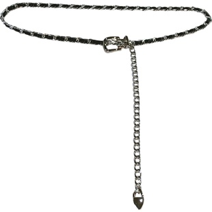 春夏时尚针扣PU皮合金细腰链女装饰连衣裙休闲百搭配饰小腰带链条