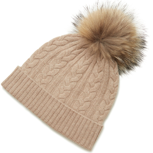 纯羊绒针织貉子圆顶毛球秋冬保暖百搭可拆卸青年加厚帽子男女式