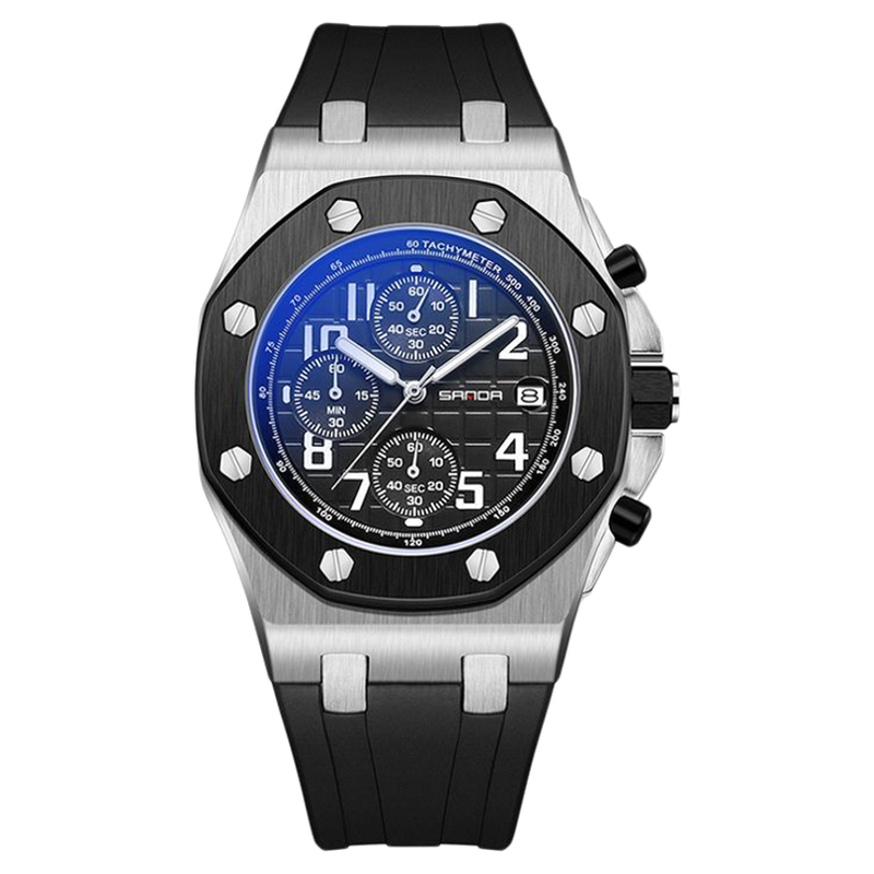 SADNA新款夜光三眼六针石英表时尚潮流多功能计时日历数字式手表