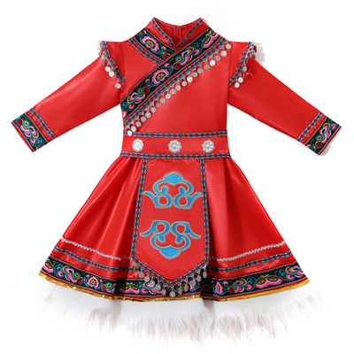 女童藏族舞蹈服装蒙古幼儿园走秀演出服六一少数民族运动会水袖服