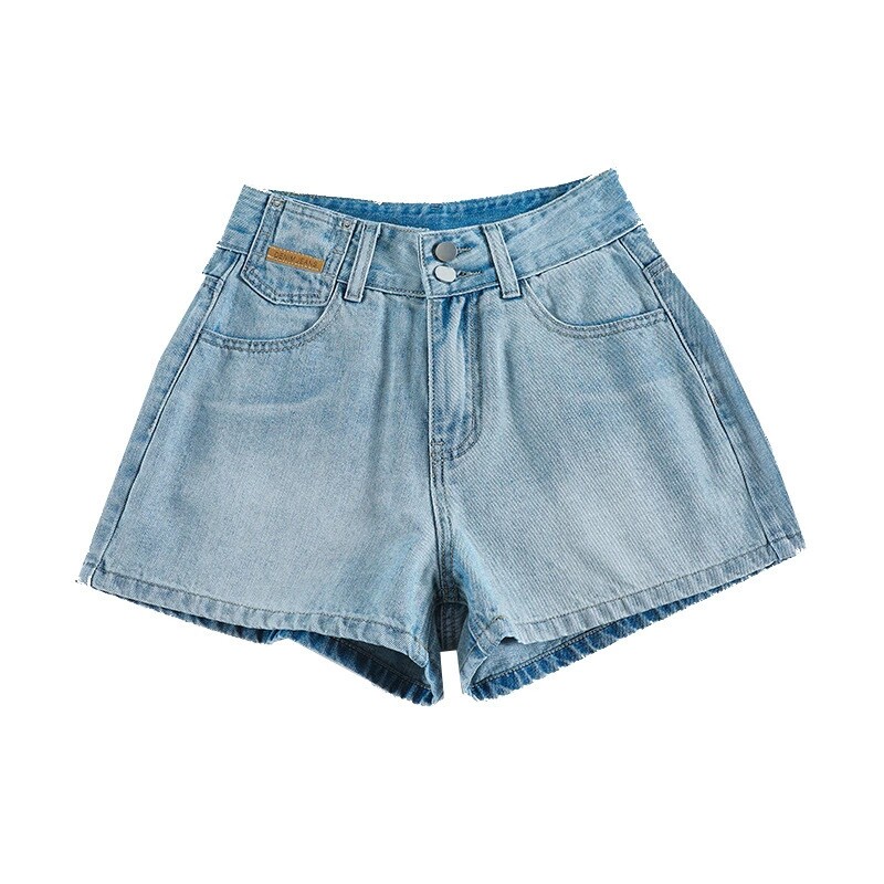 浅蓝色牛仔短裤女夏季阔腿热裤子