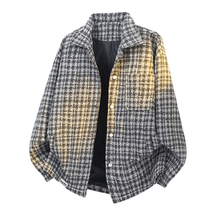 马克华菲美式翻领夹克男士秋冬季千鸟格复古男款痞帅高级感外套