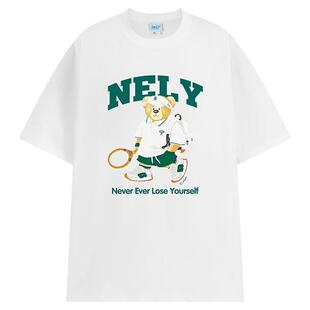 ins小熊oversize短袖t恤男士夏季潮牌宽松大码男装设计感小众衣服