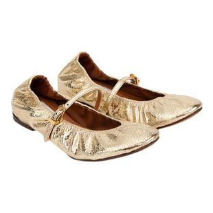 【新年甄选】LANVIN浪凡 女士低跟金属牛皮革BALLERINA单鞋