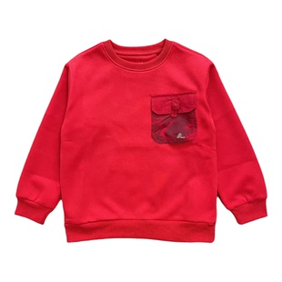 春季新款男女童马年红色新年衣圆领套头休闲卫衣口袋外套中大童