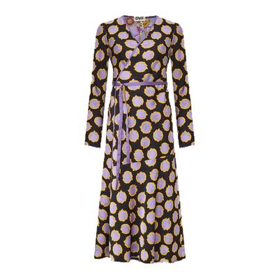 [双面穿]DVF2026早春新款双面印花V领梦幻长袖裹身裙DW4T001