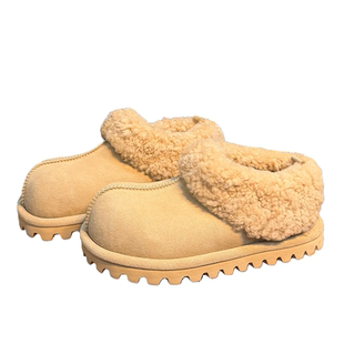 羊羔毛真皮大头松糕厚底包头半拖鞋女外穿增高加绒毛毛拖鞋雪地靴
