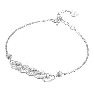 九乐足银999银手链女新中式碎冰冰钱币猫眼珠手链纯银手饰送女友