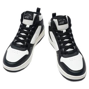 安踏高帮板鞋男鞋2026春季新款熊猫鞋皮面休闲运动鞋子厚底小白鞋