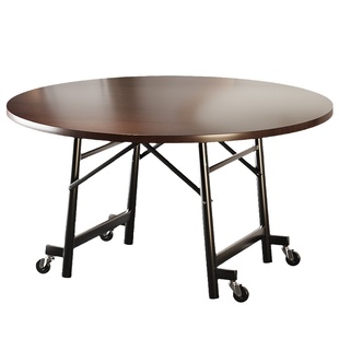 折叠餐桌圆桌15人家用可折叠便携式出租房中古实木吃饭桌子可移动