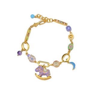 马年新款古法沙金复古精致彩色滴油珐琅木马手链女轻奢高级感手饰