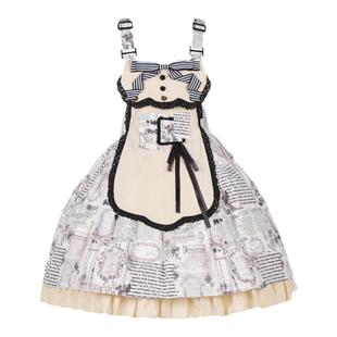 【柏林日报】WP原创设计复古doll感可拆卸围裙印花背带裙lolita秋