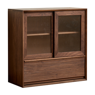 yamoo北美黑胡桃木矮书柜北欧多功能收纳组合柜家用书房落地书架