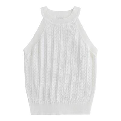 LINHOUSE法式无袖挂脖白色背心