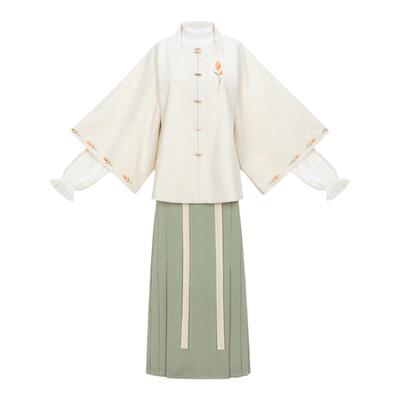 简约百搭明制方领半袖披袄马面裙