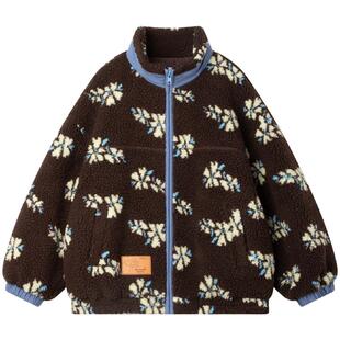 MUCMUKN【雪屋森林】花朵提花羊羔绒外套满印棉服休闲女童冬新款