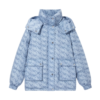 Desigual廓形logo爱心印花冬季短款女士羽绒服冰川蓝