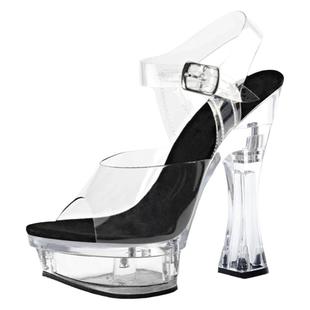 钢管舞高跟鞋超高跟防水台透明水晶14cm凉鞋大码粗跟高级感夏季