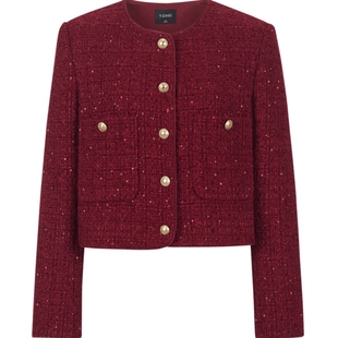 衣香丽影2025年冬季新款红色小香风短外套半身裙套装女穿搭一整套