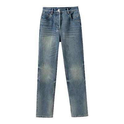 百搭显瘦复古水洗破洞牛仔长裤