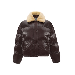 GUESS女士翻领设计美拉德短款保暖羽绒服-YO4W5892