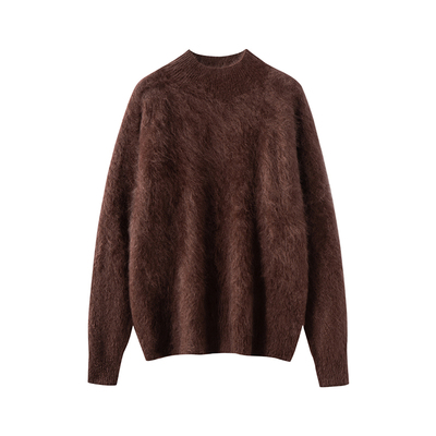 100%纯山羊绒衫女拉绒半高领