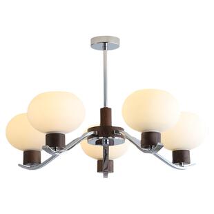 客厅灯中古包豪斯创意黑胡桃木吊灯简约复古实木护眼卧室房间灯具