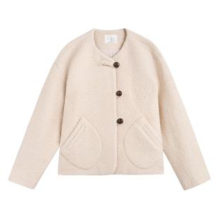 紫涵圆领羊毛短外套上衣女冬季新款甜美简约宽松休闲保暖毛呢大衣