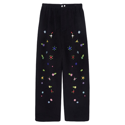 IMMI羊绒双面呢绣花直筒长裤