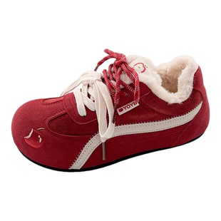 糖小糖厚底红色复古德训鞋女2025新款爆款冬季二棉鞋保暖加绒板鞋