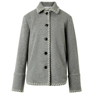 【双面抓毛工艺】IIIVIVINIKO冬季新款翻领羊毛呢短大衣外套女