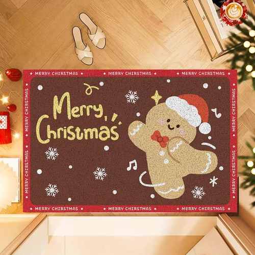 圣诞进门地垫门垫卡通圣诞装饰姜饼人门口入户丝圈地毯可裁剪脚垫