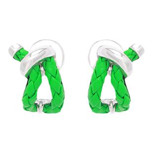 leqiyuan绿色小牛皮耳钉女铜镀金镶嵌法式复古时尚新款流行耳饰