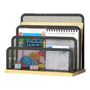 高端竹木板信笺格文档架书本文件夹收纳架桌面金属信笺资料置物架文件整理架书立架办公用品