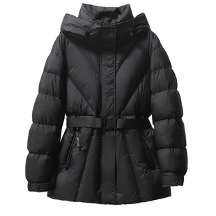 2025冬新款高端羽绒服女短款系带收腰加厚修身小个子一手长连帽