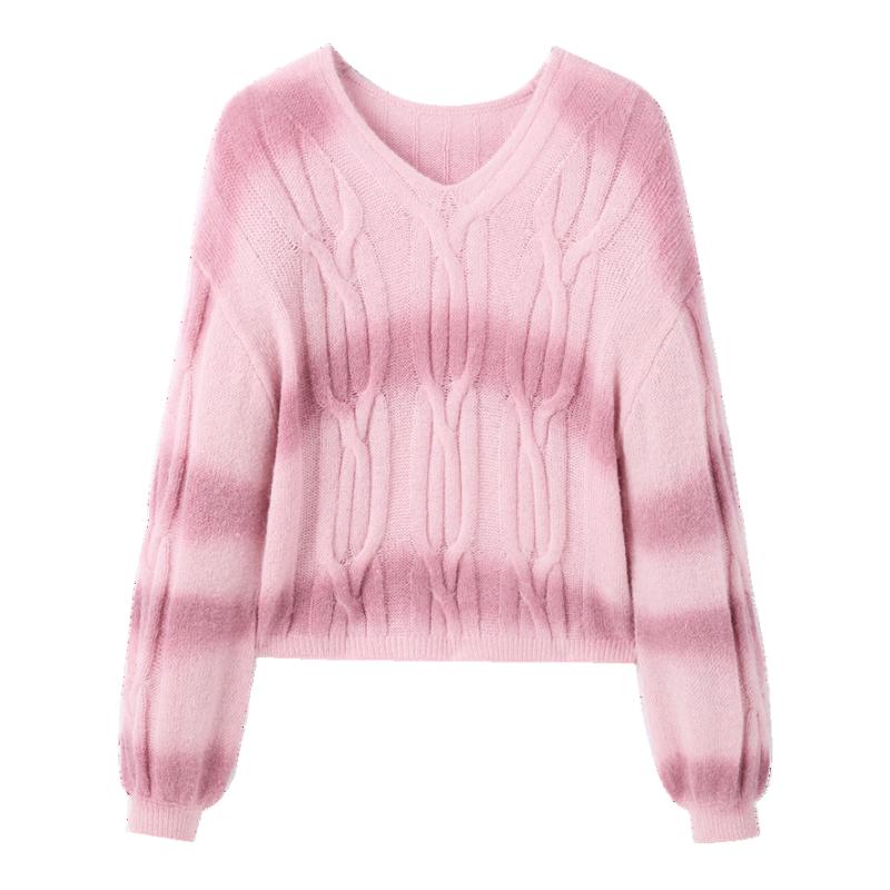 太平鸟女装年秋冬款晕染绞花线套衫A1EBE414