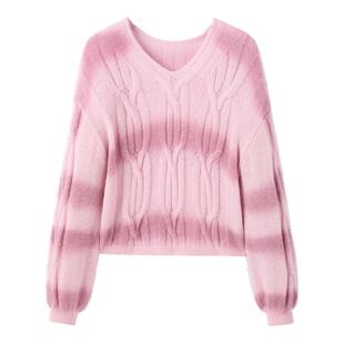 太平鸟女装年秋冬款晕染绞花线套衫A1EBE414