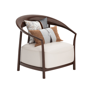 新中式休闲椅三件套乌金木单人真皮洽谈椅客厅阳台家用全实木圈椅