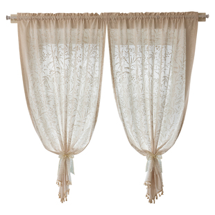 法式田园风纱帘透光不透人窗帘卧室小窗户遮挡隔断壁挂伸缩杆整套