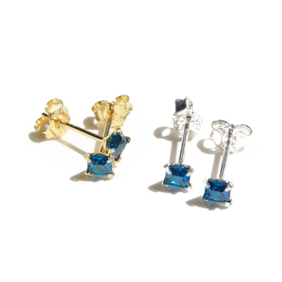 ISLANDIO天然托帕石瑞士蓝公主方钻迷你耳钉养耳朵小巧纯银耳饰女