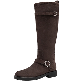 江一燕程潇明星同款natursun骑士靴女士2025冬新款长筒游牧靴皮靴