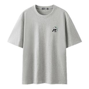 森马短袖T恤男吸湿速干新中式熊猫刺绣25夏季新款上衣针织半袖黑