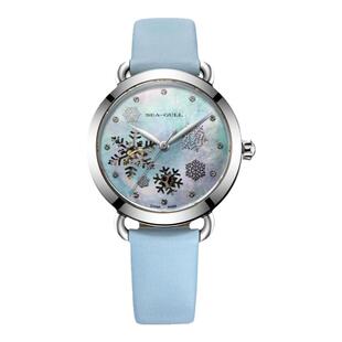 正品海鸥手表女士时尚潮流休闲镶钻贝母盘全自动机械表女表6029LK