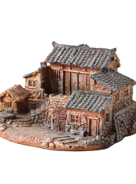 田园乡村老房子摆件小模型桌面创意微景观造景庭院客厅花盆盆栽