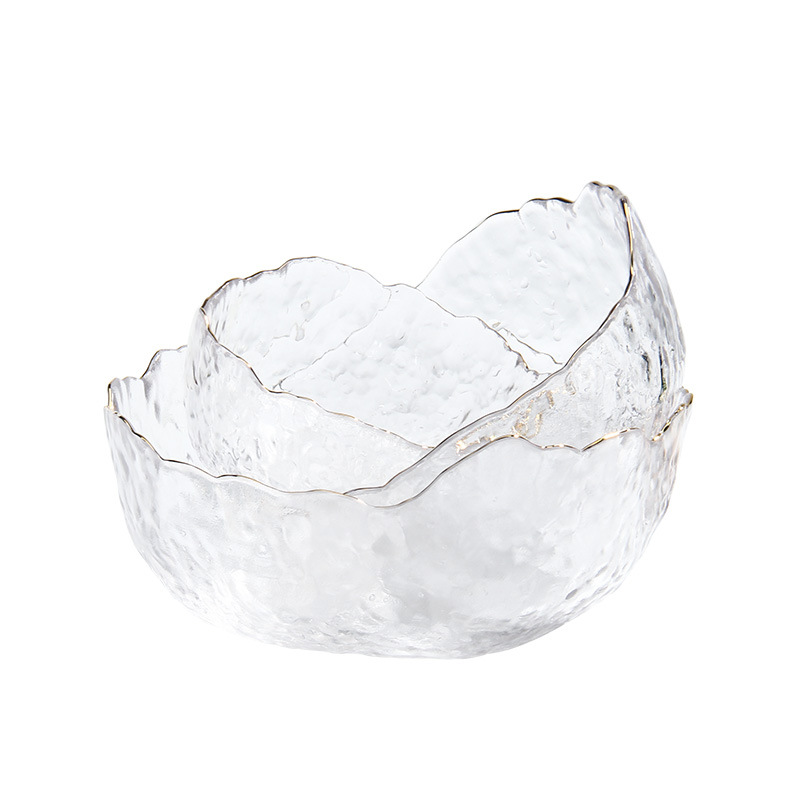 锤纹玻璃碗金边拌凉菜家用餐具