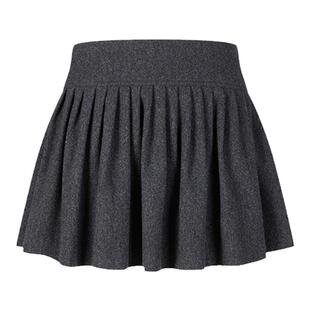 HERLIAN 秋季女深灰色毛呢百褶短裙 半裙