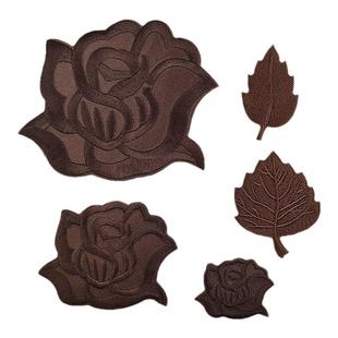 自粘咖啡色刺绣贴纯色花朵补丁贴布贴衣服羽绒服裤补破洞图案贴花