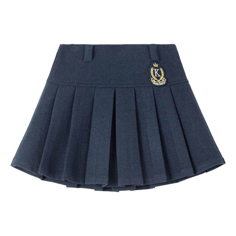 KEIKO学院风毛呢高腰A字百褶裙